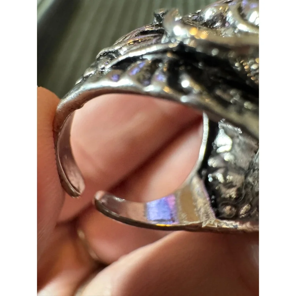 Men's Silver Dragon Head Ring Punk Rock Biker‎ Stainless Steel Adjustable Size